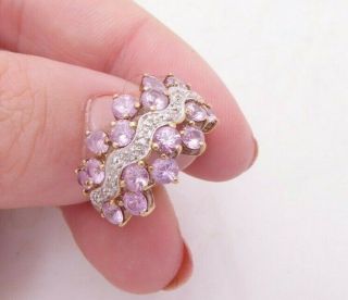 Fine 9ct/9k Gold Diamond & Pink Sapphire Large Cluster Ring,  375