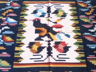 Vintage Oaxaca Mexico Hand Loom Woven Blanket Or Throw Rug Made From 100 Cotton