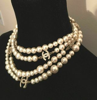 Auth - Chanel - Pearl 6 Cc Logo Diamante Dual Sided 68 Necklace Ultra Rare Limited