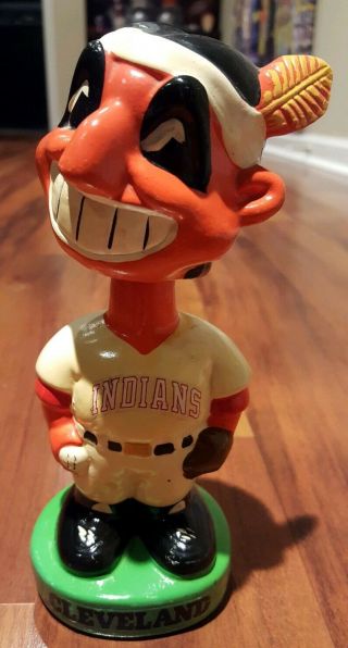Chief Wahoo Bobblehead - Cleveland Indians 1980s White Jersey - Rare Vintage