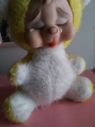 Vintage Rushton Rubber Face Plush Teddy Bear Yellow White Crying Sad Face 4