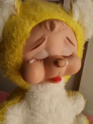 Vintage Rushton Rubber Face Plush Teddy Bear Yellow White Crying Sad Face 8