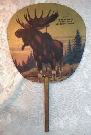 Rare Vintage Advertising Moose Beer Brewing Roscoe Pennsylvania Pa Paper Fan