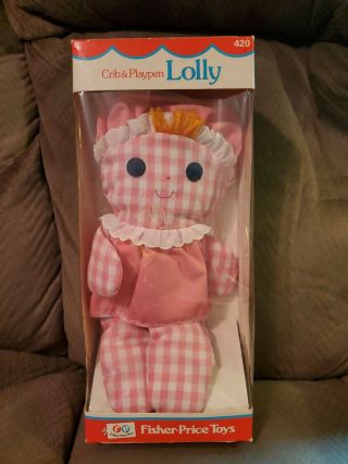 Vintage Lolly Rattle Doll 1975 420 Fisher Price Pink Gingham Nib Bin 38