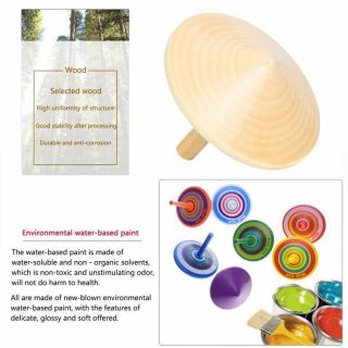14PCS Colorful Wooden Spinning Tops Craft Gift Gyro Toy Peg - top for Kids Adults 2