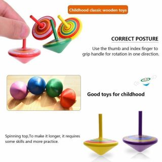 14PCS Colorful Wooden Spinning Tops Craft Gift Gyro Toy Peg - top for Kids Adults 4