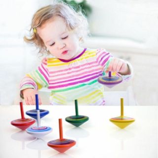 14PCS Colorful Wooden Spinning Tops Craft Gift Gyro Toy Peg - top for Kids Adults 5