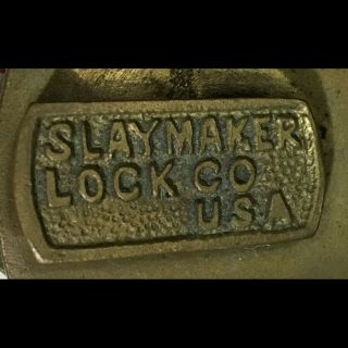 Orig vintage large oversized Slaymaker Lock Circular Brass Pad Lock w/key 2