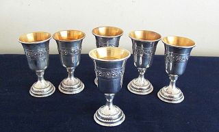 Vintage Solid Silver Cordials / Shot Glasses,  Set Of 6 With Hall Mark