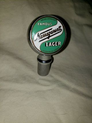 Vintage Famous Narragansett Lager Beer Tap Knob Porcelain Enamel Green Handle