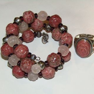 Vtg Carolyn Pollack Relios Southwestern Rose Bracelet Ring Sterling 925