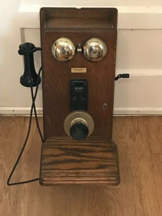 Antique Oak Wall Phone Western Electric Nov 1910 Converted To Push Button