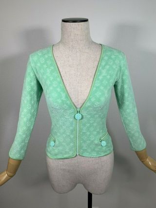 Rare Authentic Louis Vuitton Monogram Zip Up Jacket Light Green Size38 Ranka
