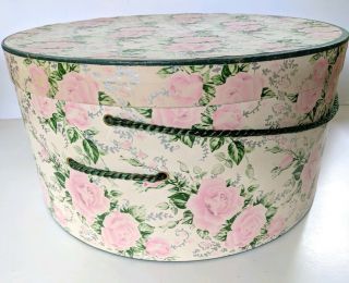 Set Of 4 Vintage Round Hat Box Shabby Chic Pink Rose Cardboard Cord Rope