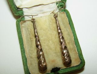Long,  Victorian 9 Ct Gold Torpedo Earrings
