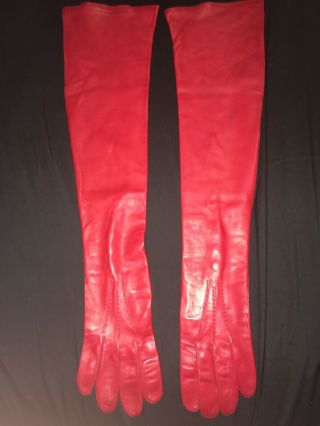 Gaspar Vintage Red Leather Opera Gloves 2