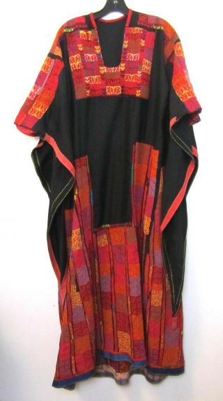 Vintage Palestinian Bedouin Syrian Embroidered Black Dress Cross Stitch Tribal