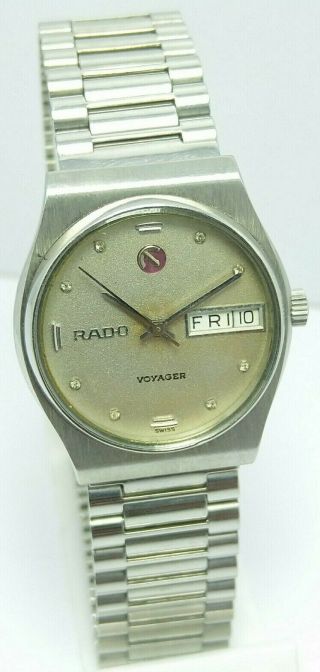 Vintage Rado Voyager Gray Dial Automatic Day&date 17j Wrist Watch Men 