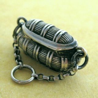 Antique Art Nouveau French Silver Opening Basket Charm With Tiny Belcher Chain