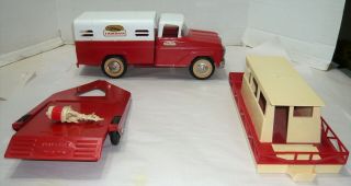 VINTAGE 1961 TONKA PRESSED STEEL DELUXE FISHERMAN TRUCK W/HOUSE BOAT & TRAILER 11