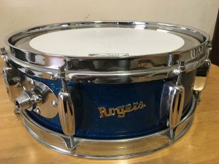 Vintage Rogers Holiday Snare Drum Blue Sparkle Wood Shell W@w 14 X 5 Cleveland