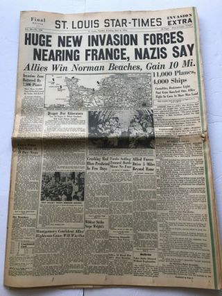 June 6 1944 St Louis Star Times Normandy France Invasion Ww Ii