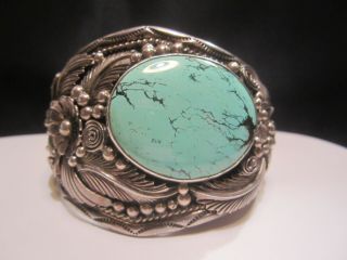 Vintage Pawn Navajo Signed J.  Delgarito Sterling Silver Turquoise Cuff Bracelet