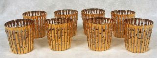 Rare 8 Vtg Imperial Glass Gold Bamboo Rocks Tumblers Glasses Tahiti Bambu 3.  75 "