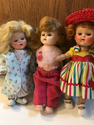 Two Vintage Vogue Ginny Dolls Blond Redhead One Brunette Look Alike Played With