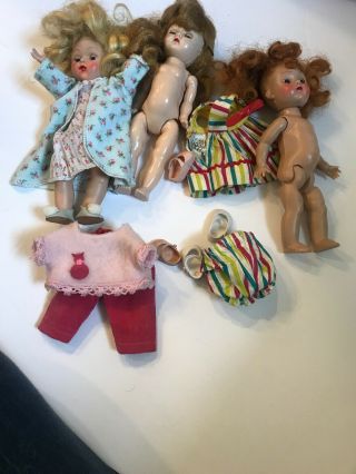 Two Vintage Vogue Ginny Dolls Blond Redhead One Brunette Look Alike Played With 8