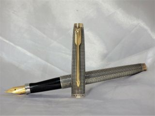 Flat Top Sterling Silver 18kt F PARKER 75 Fountain Pen Vintage 1970s 2