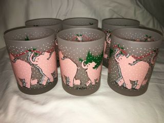 Vintage Neiman Marcus Frosted Pink Elephant Christmas Glasses Set of 6 12 ounces 4