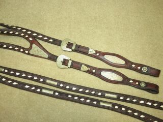 Vintage Buckstitched Nickel Silver Western Headstall Bridle Plus Reins