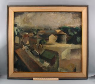 Vintage Fiorenzo Faorzi Italian Abstract Modernist Oil Painting Veduta Di Paese