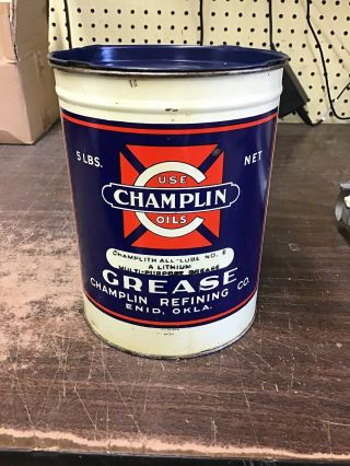 Vintage Champlin Refining Co 5lb Grease Metal Can With Lid Enid,  Okla.