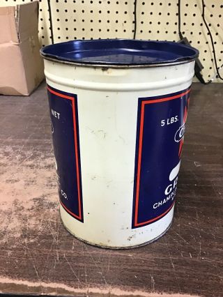 Vintage Champlin Refining Co 5lb grease metal can with lid Enid,  Okla. 2
