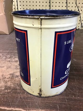 Vintage Champlin Refining Co 5lb grease metal can with lid Enid,  Okla. 4