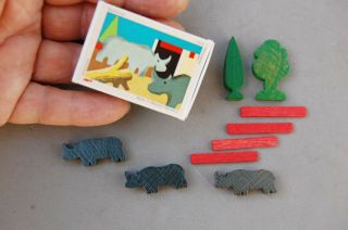 Juri West Germany Wood Animal Matchbox Block Toy Rhinoceros Set 12/4 Vintage 3