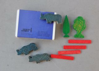 Juri West Germany Wood Animal Matchbox Block Toy Rhinoceros Set 12/4 Vintage 4