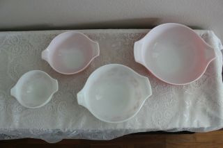 VINTAGE PYREX PINK GOOSEBERRY CINDERELLA MIXING / NESTING BOWL SET EUC 8