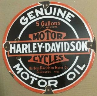 Vintage Harley Davidson Porcelain Motor Oil Enamel Sign 11 3/4 "