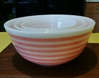 HTF Vintage Pyrex Pink Stripes Mixing Bowl Set 2