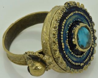 Georgian 18k Gold Plated Silver,  Enamel&turquoise Memento Mori Skull Poison Ring
