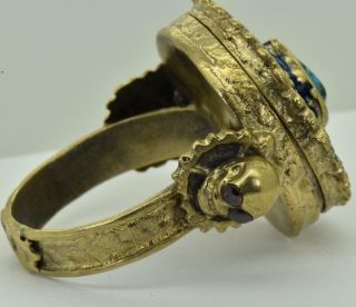 Georgian 18k gold plated silver,  enamel&Turquoise MEMENTO MORI SKULL poison ring 2
