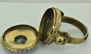 Georgian 18k gold plated silver,  enamel&Turquoise MEMENTO MORI SKULL poison ring 7
