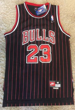 Vintage Nike Michael Jordan Chicago Bulls Pinstripes Jersey Black Size Medium M