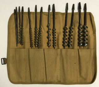 WWII 1943 Dated Carpenter ' s Tool Roll with Drill Bits 3