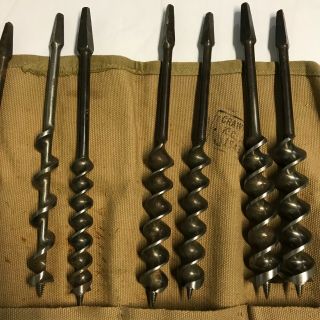WWII 1943 Dated Carpenter ' s Tool Roll with Drill Bits 5