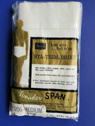 Rare Vintage Sears Mens Brief Underwear Sta - Trim 1968 Med.