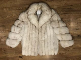 Vintage Saga Arctic Fox Fur Coat; Jacket Pelt Leather Real Hide Vtg